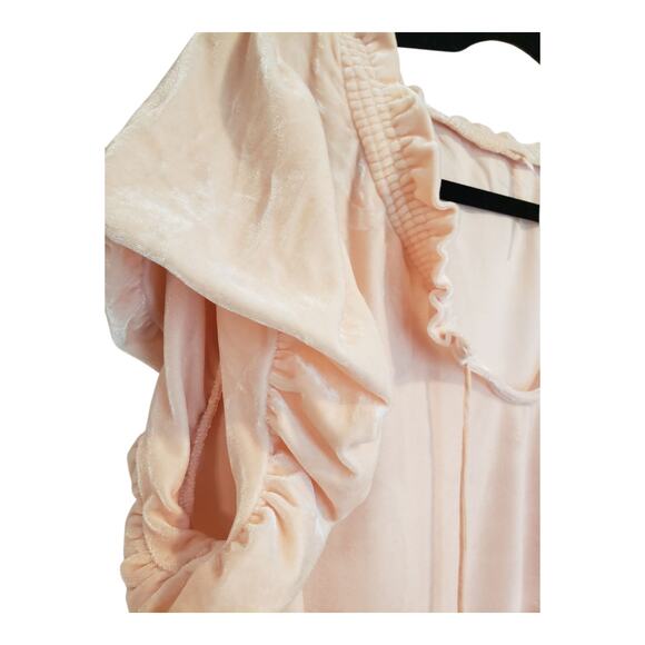 Free People Womens Terese Velvet Crop Top Small Pink Smocked Tie Neck Oversized - Picture 9 of 16